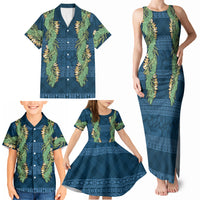 Hawai'i Paniolo Maile Twisted Lei Family Matching Tank Maxi Dress and Hawaiian Shirt Cobalt Blue