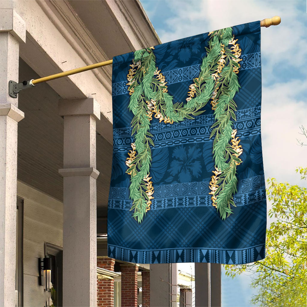 Hawai'i Paniolo Maile Twisted Lei Garden Flag Cobalt Blue