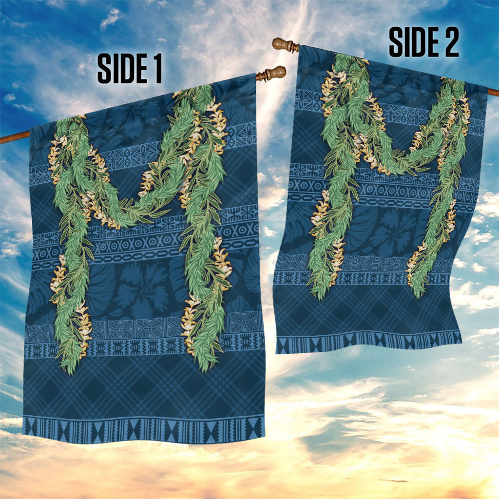 Hawai'i Paniolo Maile Twisted Lei Garden Flag Cobalt Blue