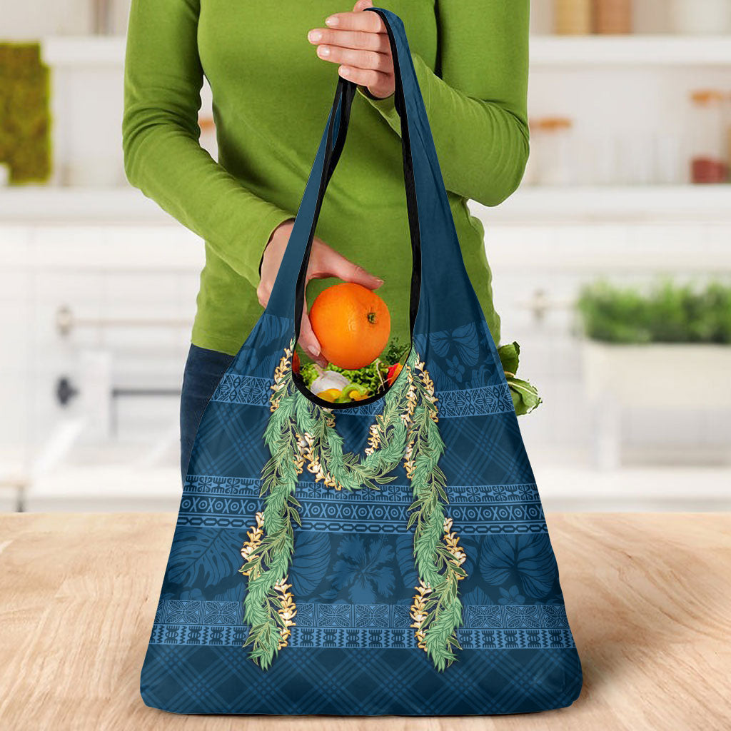 Hawai'i Paniolo Maile Twisted Lei Grocery Bag Cobalt Blue