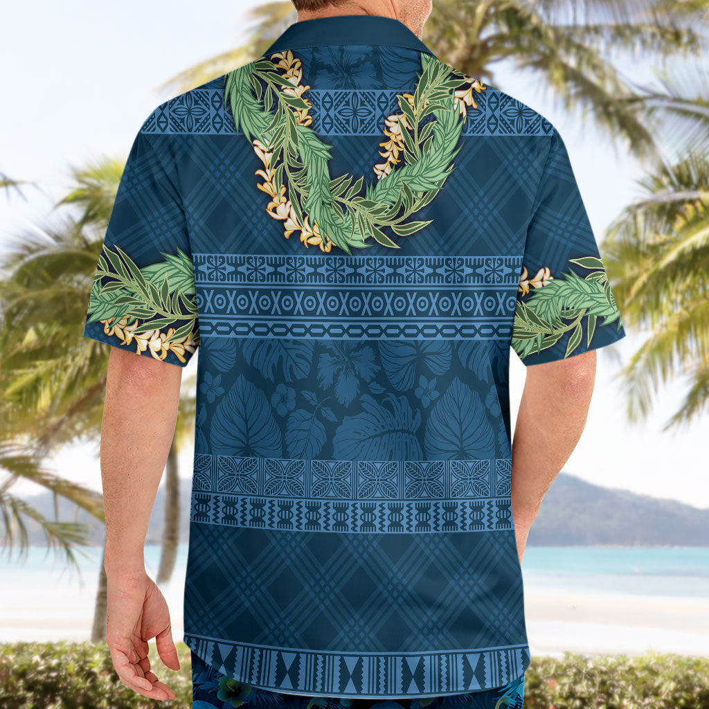 Hawai'i Paniolo Maile Twisted Lei Hawaiian Shirt Cobalt Blue