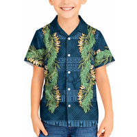 Hawai'i Paniolo Maile Twisted Lei Kid Hawaiian Shirt Cobalt Blue