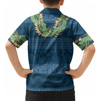 Hawai'i Paniolo Maile Twisted Lei Kid Hawaiian Shirt Cobalt Blue