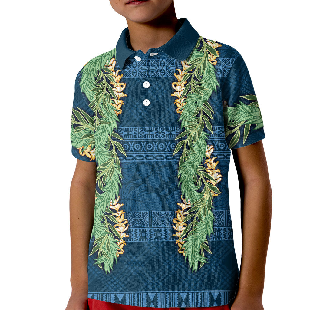 Hawai'i Paniolo Maile Twisted Lei Kid Polo Shirt Cobalt Blue
