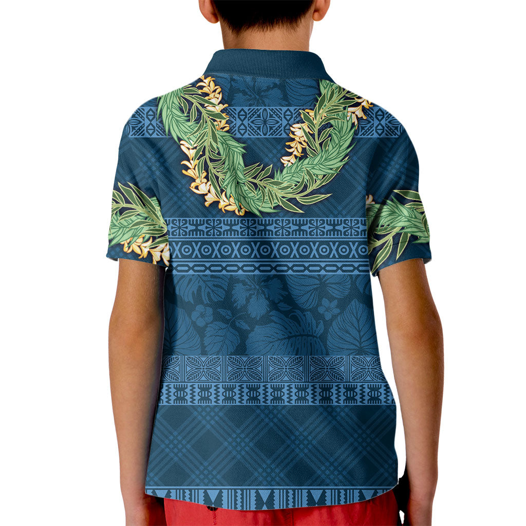 Hawai'i Paniolo Maile Twisted Lei Kid Polo Shirt Cobalt Blue