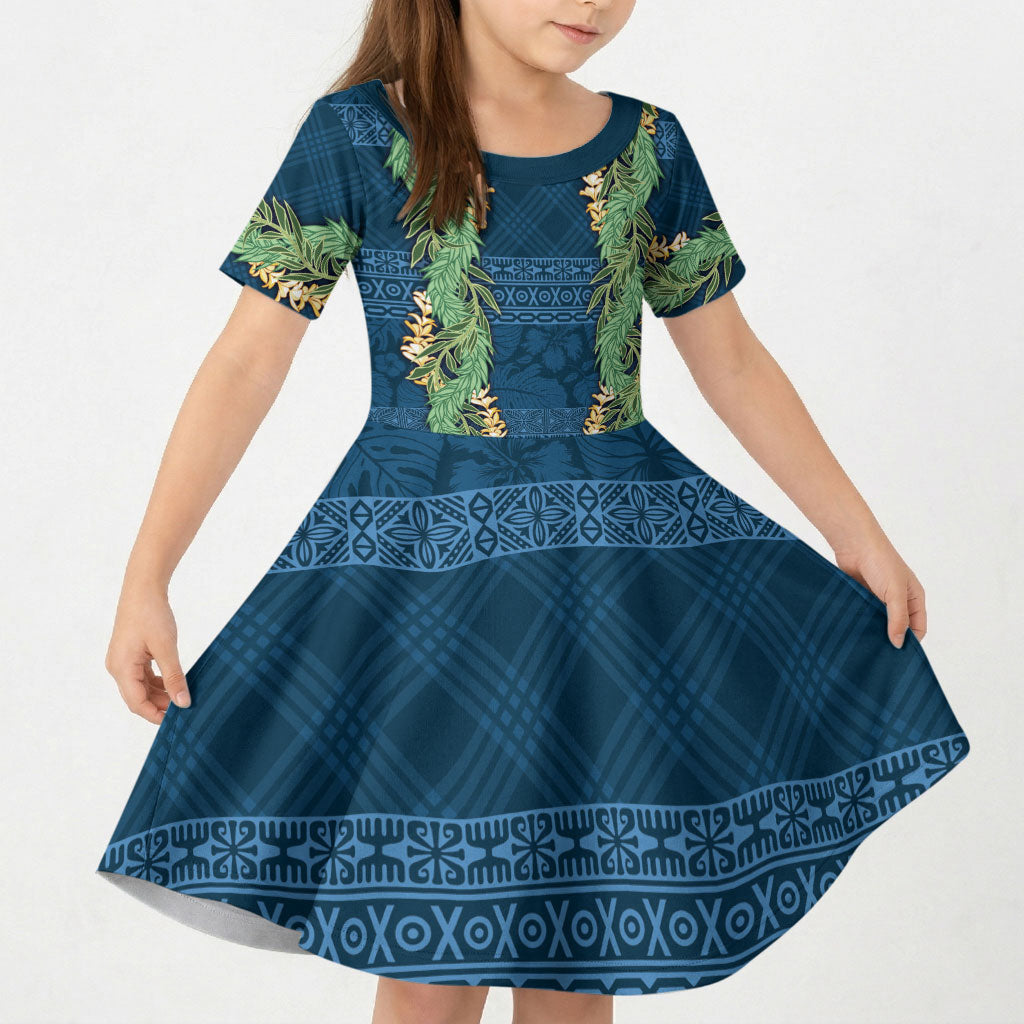 Hawai'i Paniolo Maile Twisted Lei Kid Short Sleeve Dress Cobalt Blue