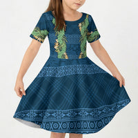 Hawai'i Paniolo Maile Twisted Lei Kid Short Sleeve Dress Cobalt Blue
