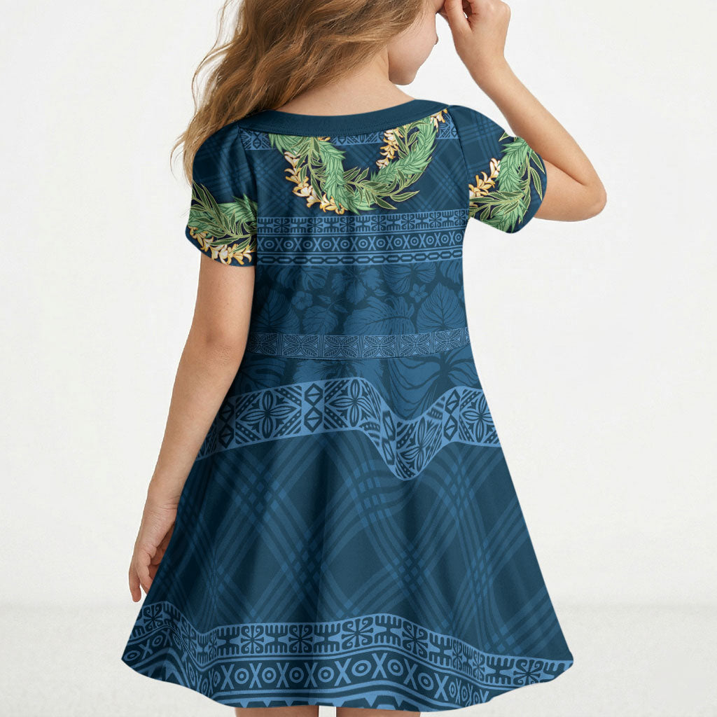 Hawai'i Paniolo Maile Twisted Lei Kid Short Sleeve Dress Cobalt Blue
