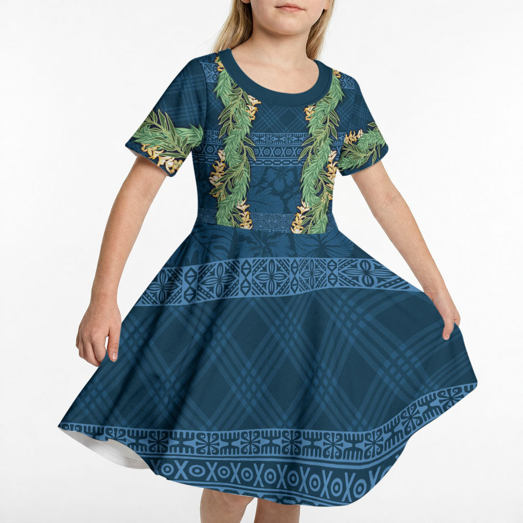 Hawai'i Paniolo Maile Twisted Lei Kid Short Sleeve Dress Cobalt Blue