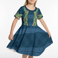 Hawai'i Paniolo Maile Twisted Lei Kid Short Sleeve Dress Cobalt Blue