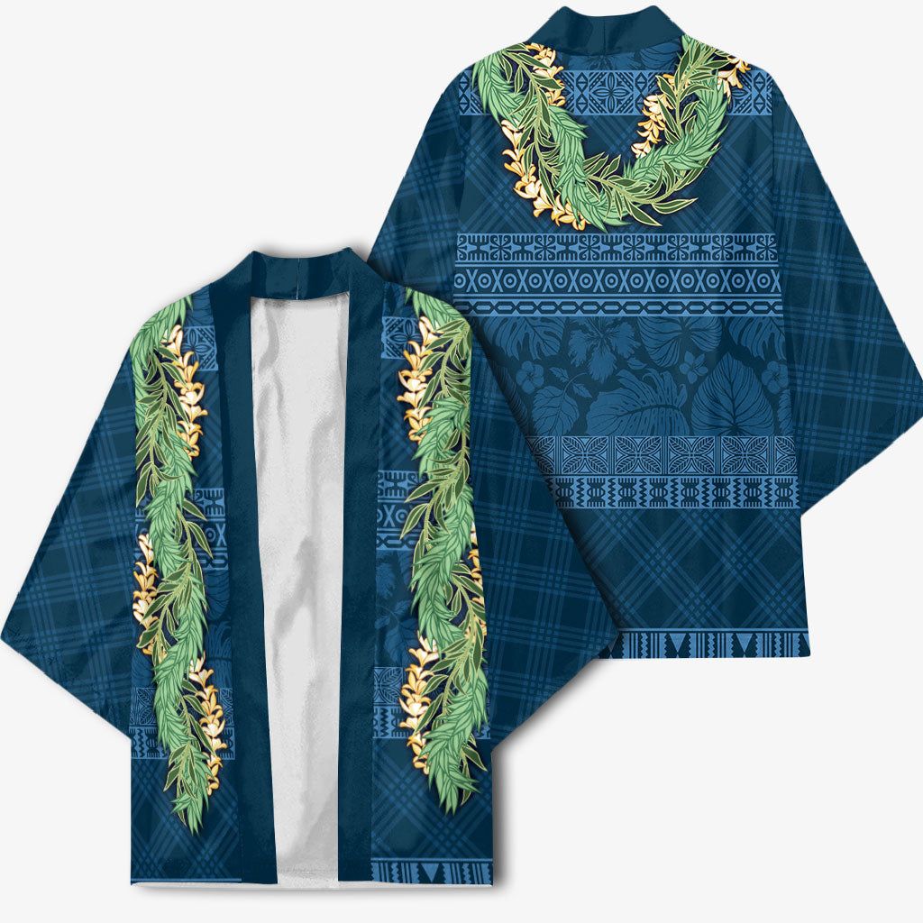Hawai'i Paniolo Maile Twisted Lei Kimono Cobalt Blue