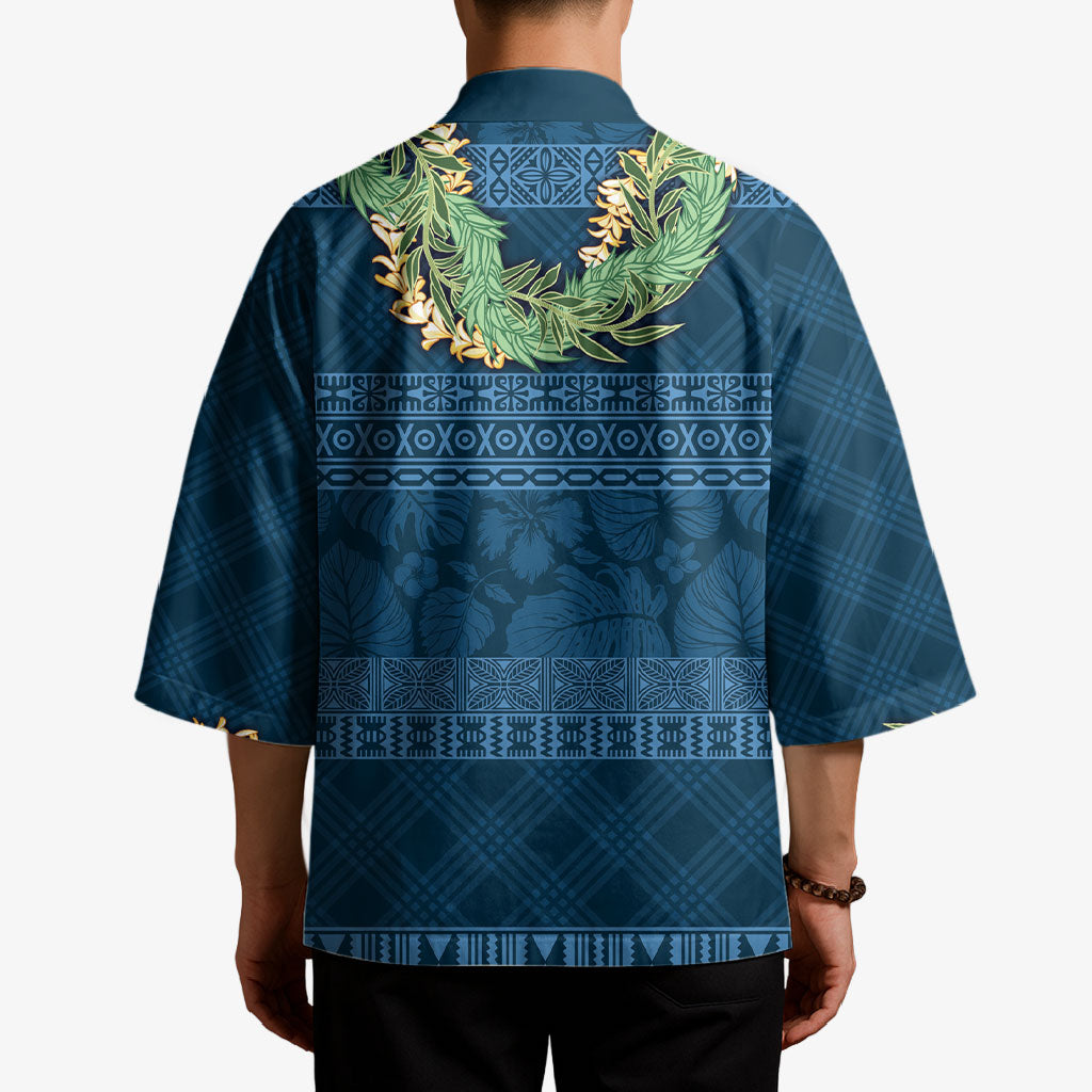 Hawai'i Paniolo Maile Twisted Lei Kimono Cobalt Blue