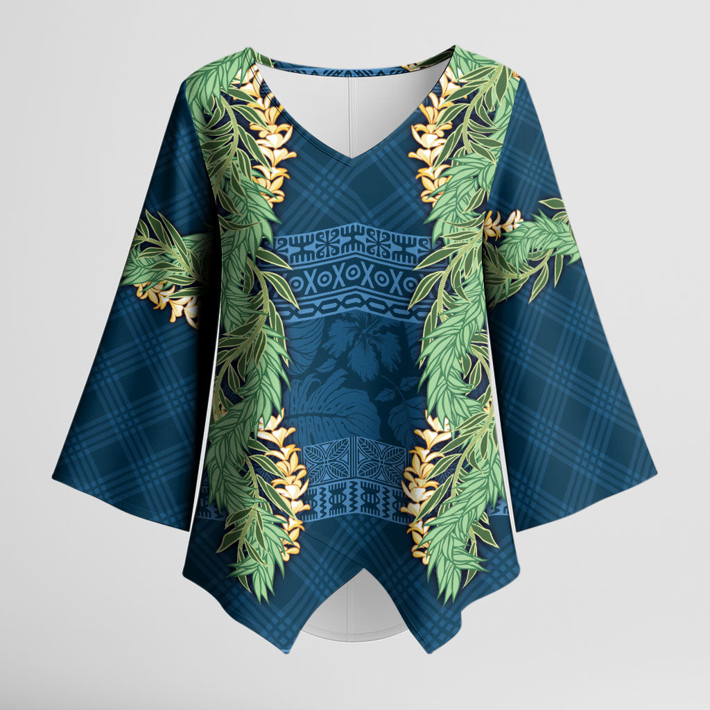 Hawai'i Paniolo Maile Twisted Lei Kimono Sleeve Blouse Cobalt Blue LT7 Female Cobalt Blue - Polynesian Pride