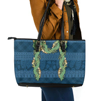 Hawai'i Paniolo Maile Twisted Lei Leather Tote Bag Cobalt Blue LT7 - Polynesian Pride