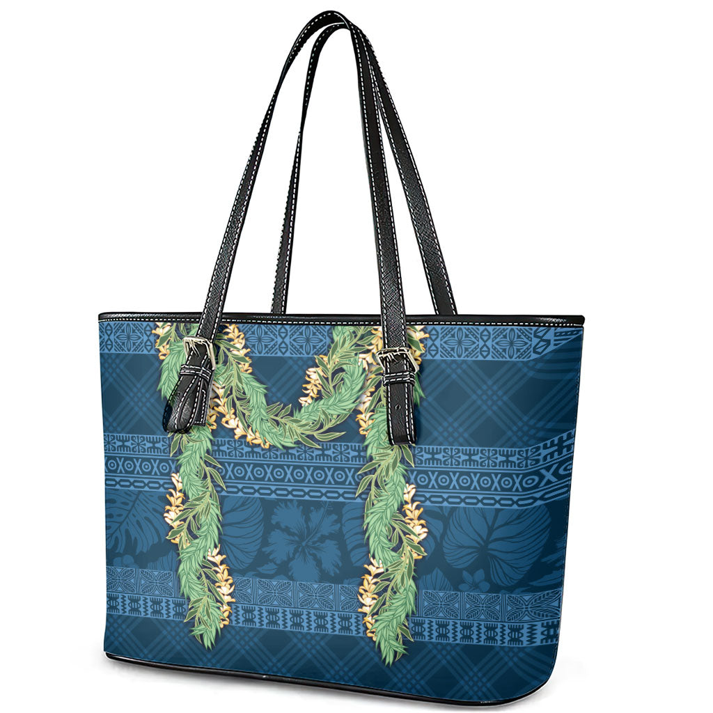 Hawai'i Paniolo Maile Twisted Lei Leather Tote Bag Cobalt Blue LT7 - Polynesian Pride