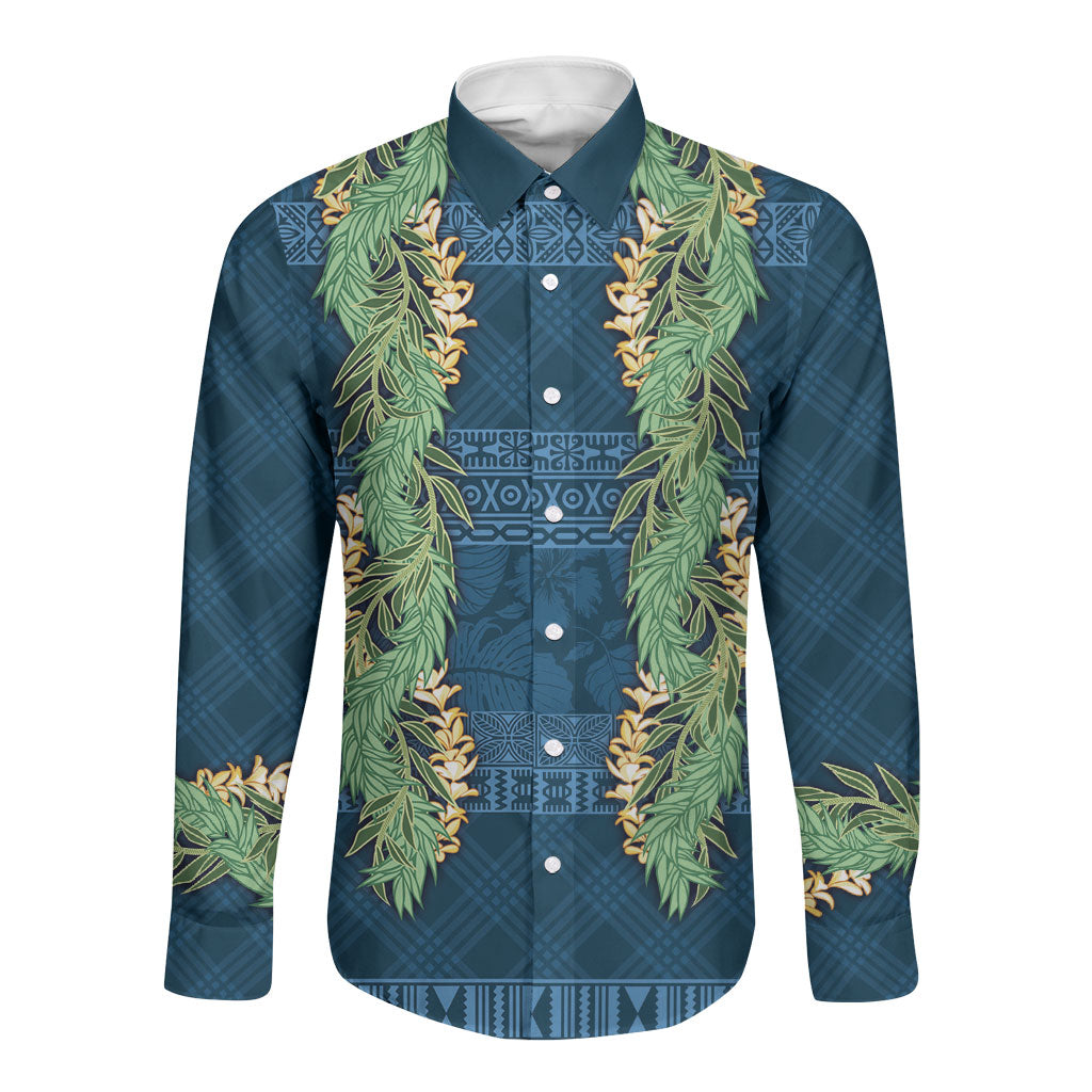 Hawai'i Paniolo Maile Twisted Lei Long Sleeve Button Shirt Cobalt Blue LT7 Unisex Cobalt Blue - Polynesian Pride