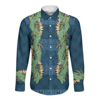 Hawai'i Paniolo Maile Twisted Lei Long Sleeve Button Shirt Cobalt Blue