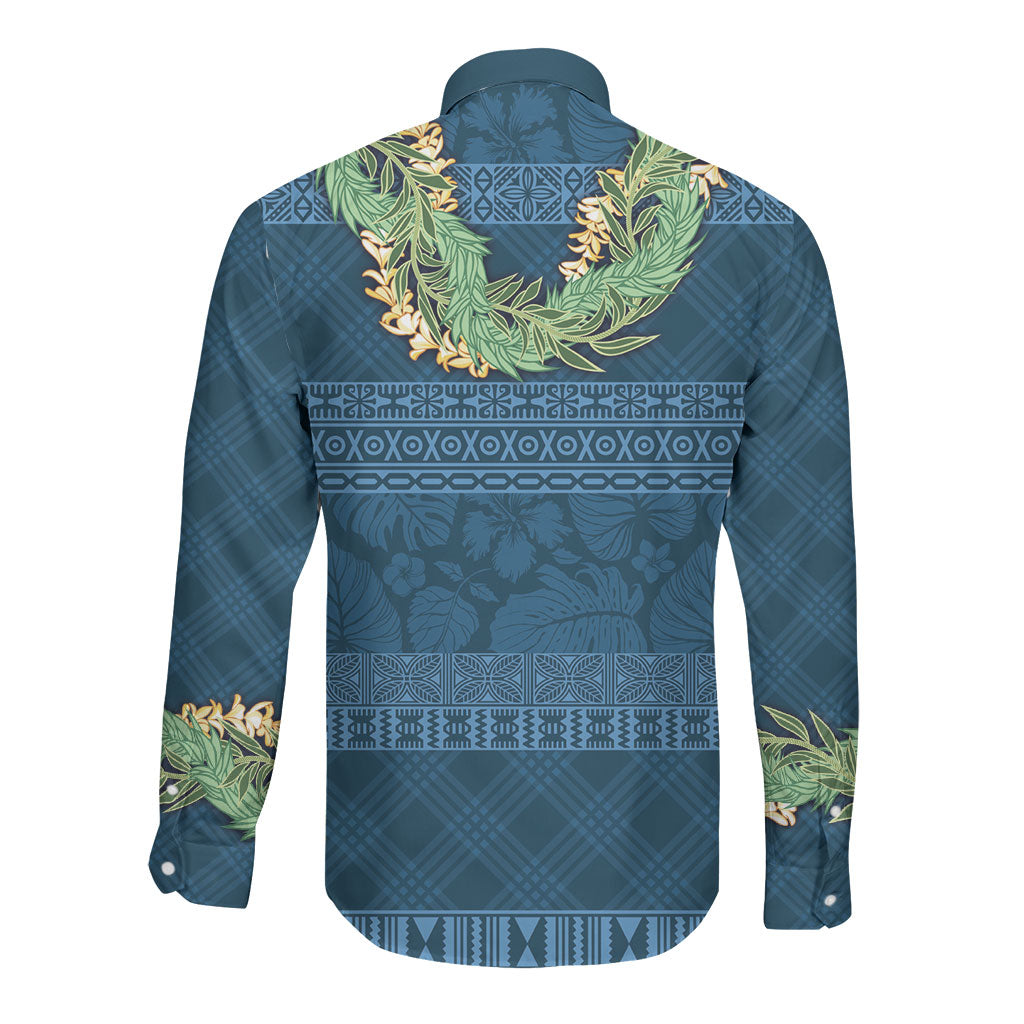 Hawai'i Paniolo Maile Twisted Lei Long Sleeve Button Shirt Cobalt Blue