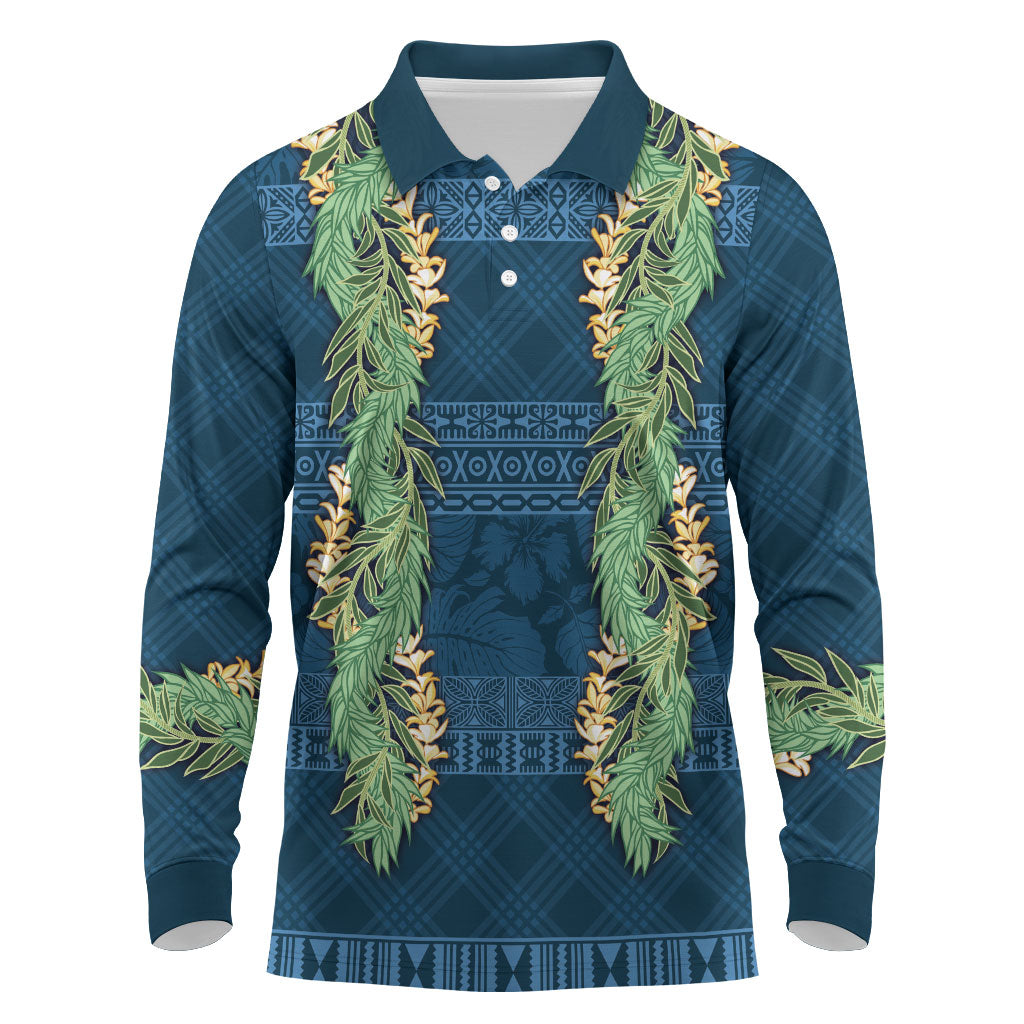 Hawai'i Paniolo Maile Twisted Lei Long Sleeve Polo Shirt Cobalt Blue