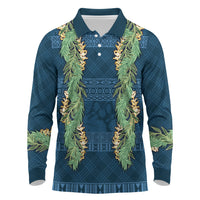 Hawai'i Paniolo Maile Twisted Lei Long Sleeve Polo Shirt Cobalt Blue