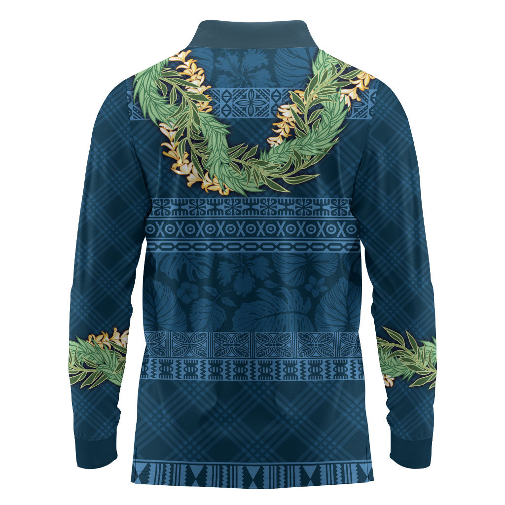 Hawai'i Paniolo Maile Twisted Lei Long Sleeve Polo Shirt Cobalt Blue