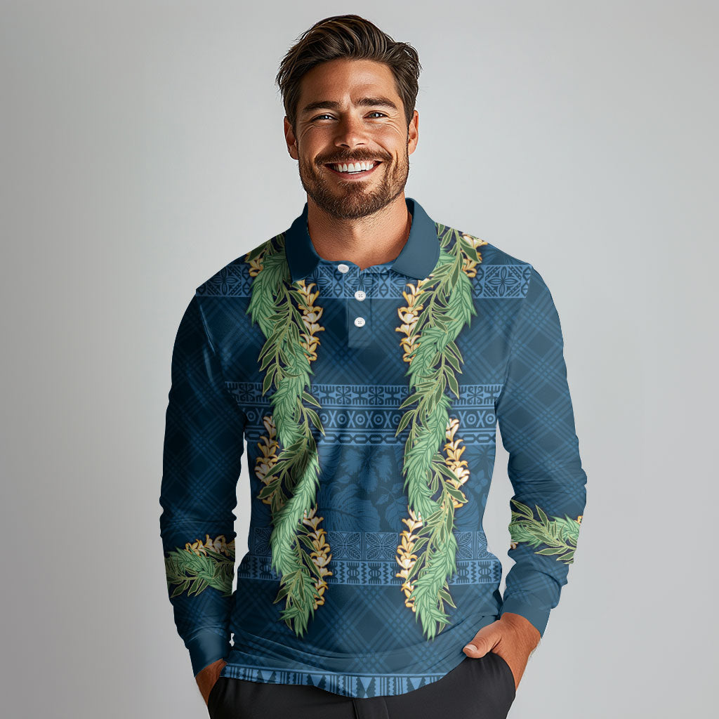 Hawai'i Paniolo Maile Twisted Lei Long Sleeve Polo Shirt Cobalt Blue