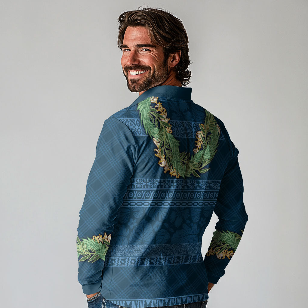Hawai'i Paniolo Maile Twisted Lei Long Sleeve Polo Shirt Cobalt Blue