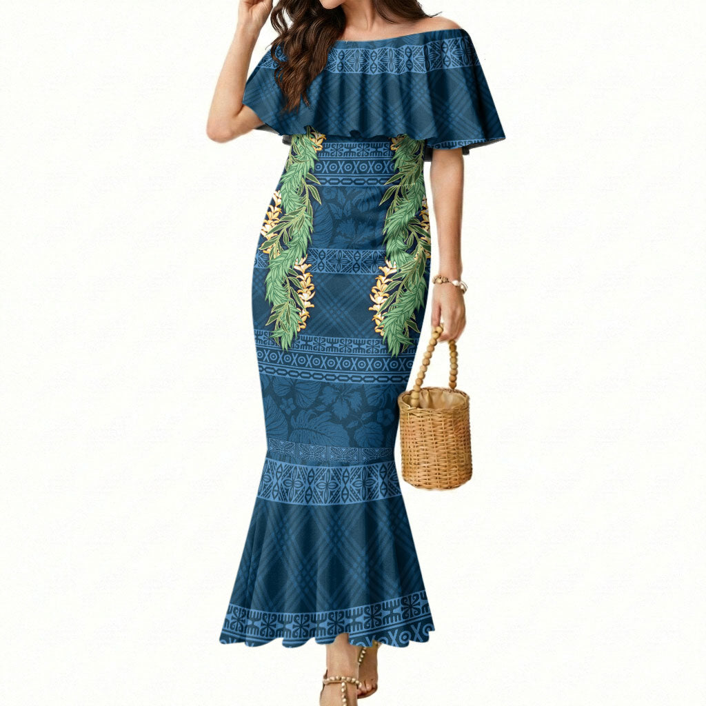 Hawai'i Paniolo Maile Twisted Lei Mermaid Dress Cobalt Blue