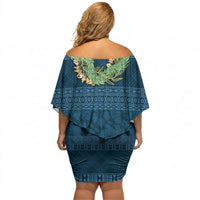 Hawai'i Paniolo Maile Twisted Lei Off Shoulder Short Dress Cobalt Blue