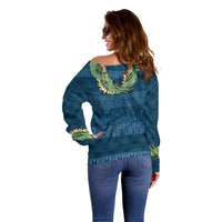 Hawai'i Paniolo Maile Twisted Lei Off Shoulder Sweater Cobalt Blue