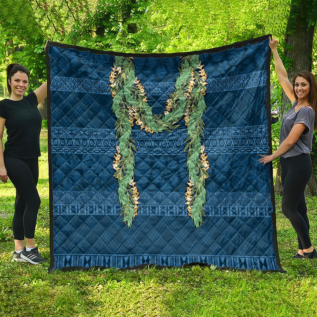 Hawai'i Paniolo Maile Twisted Lei Quilt Cobalt Blue