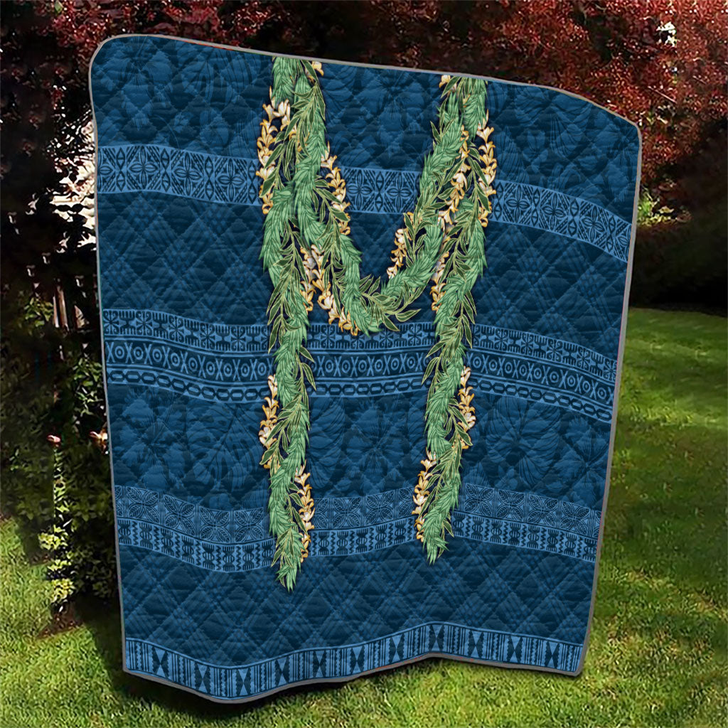 Hawai'i Paniolo Maile Twisted Lei Quilt Cobalt Blue