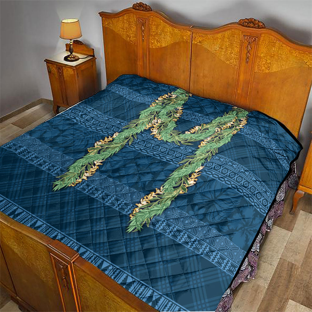 Hawai'i Paniolo Maile Twisted Lei Quilt Cobalt Blue