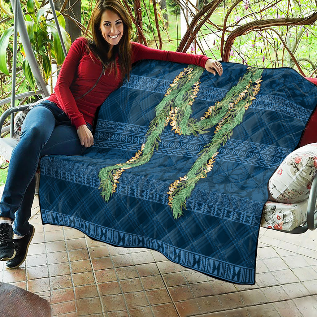 Hawai'i Paniolo Maile Twisted Lei Quilt Cobalt Blue