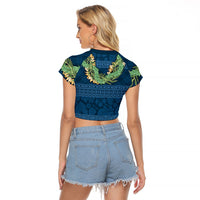 Hawai'i Paniolo Maile Twisted Lei Raglan Cropped T Shirt Cobalt Blue