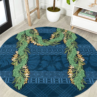Hawai'i Paniolo Maile Twisted Lei Round Carpet Cobalt Blue