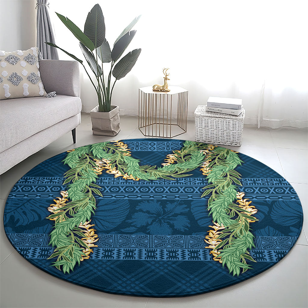 Hawai'i Paniolo Maile Twisted Lei Round Carpet Cobalt Blue