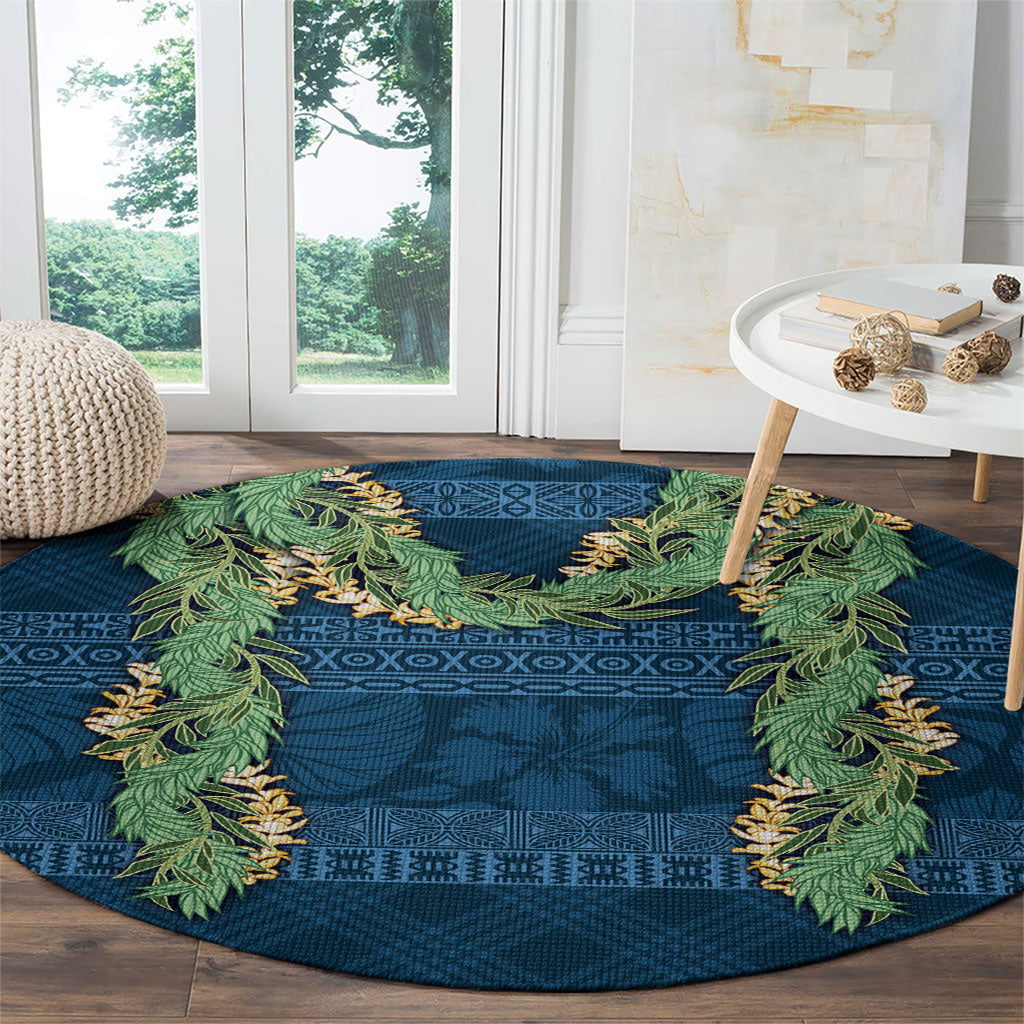 Hawai'i Paniolo Maile Twisted Lei Round Carpet Cobalt Blue