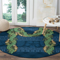 Hawai'i Paniolo Maile Twisted Lei Round Carpet Cobalt Blue