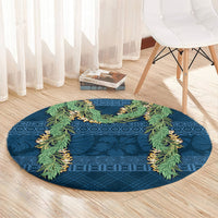 Hawai'i Paniolo Maile Twisted Lei Round Carpet Cobalt Blue