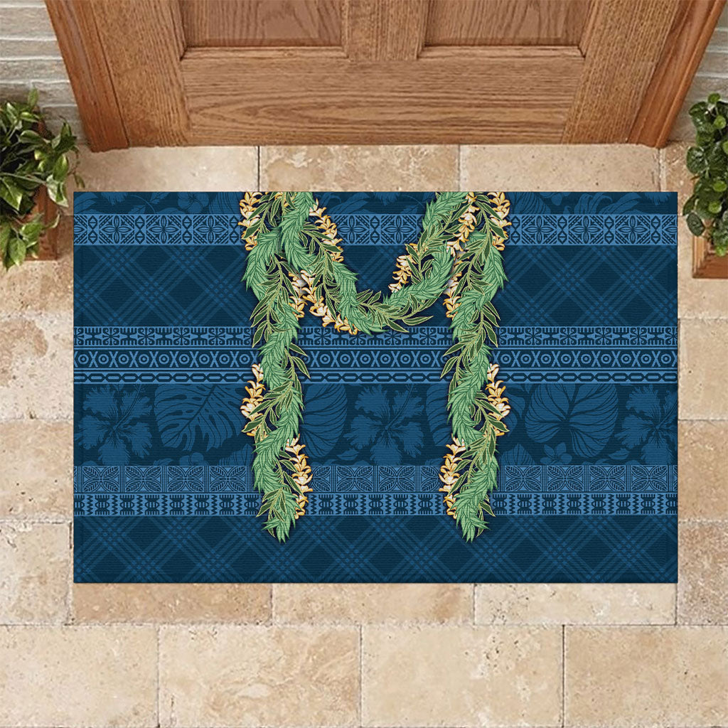 Hawai'i Paniolo Maile Twisted Lei Rubber Doormat Cobalt Blue