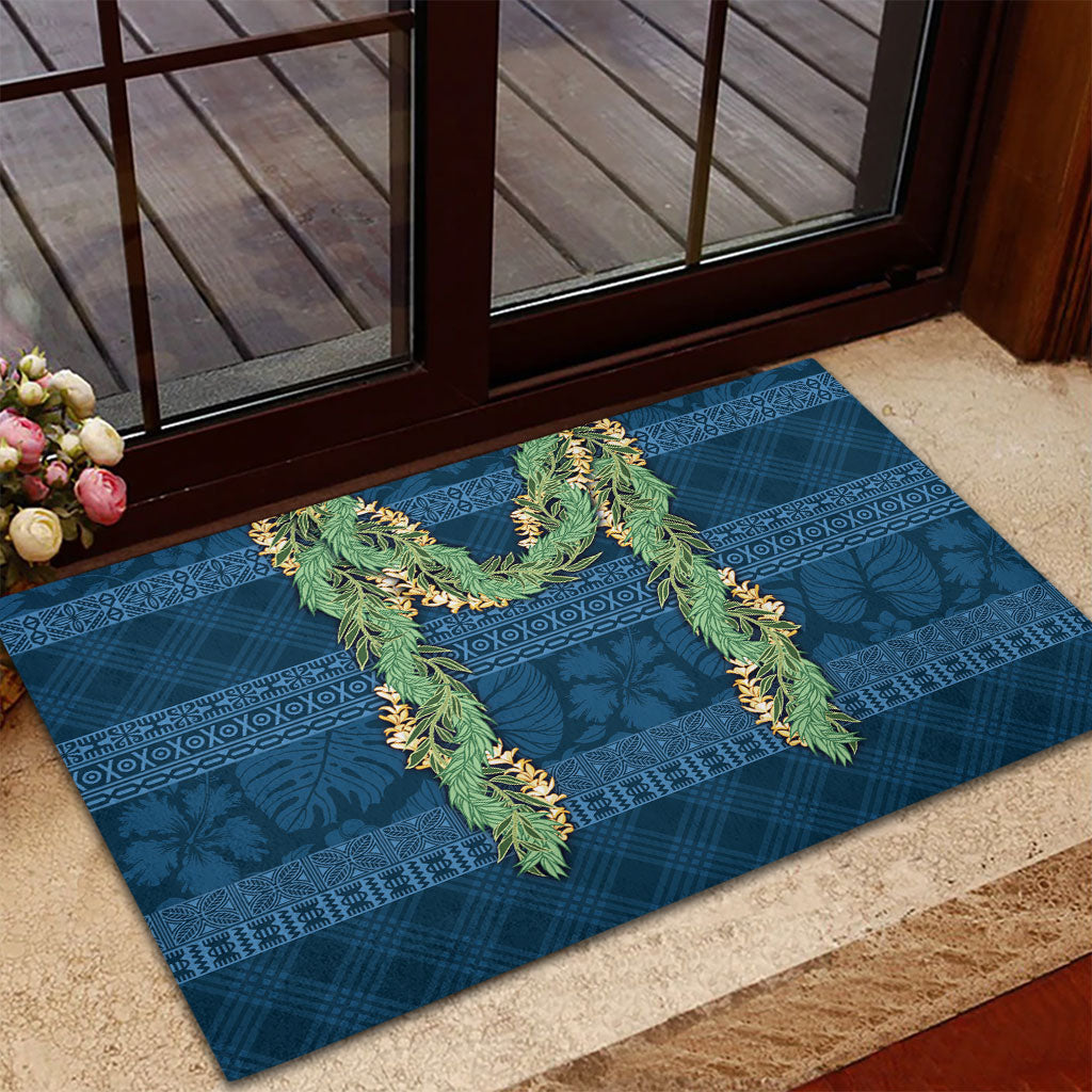 Hawai'i Paniolo Maile Twisted Lei Rubber Doormat Cobalt Blue