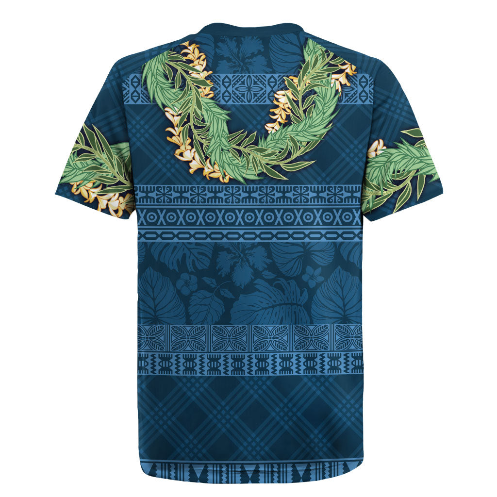 Hawai'i Paniolo Maile Twisted Lei Rugby Jersey Cobalt Blue