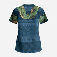 Hawai'i Paniolo Maile Twisted Lei Scrub Top Cobalt Blue