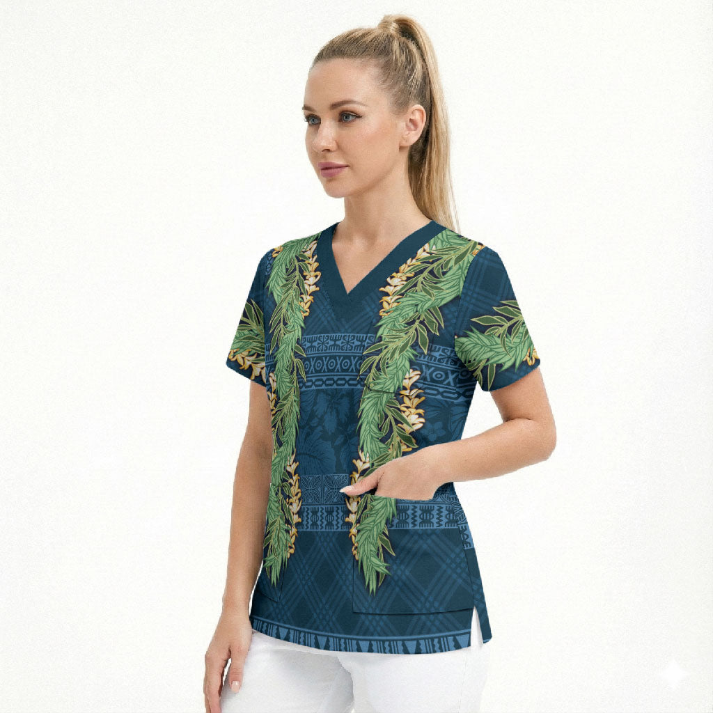 Hawai'i Paniolo Maile Twisted Lei Scrub Top Cobalt Blue