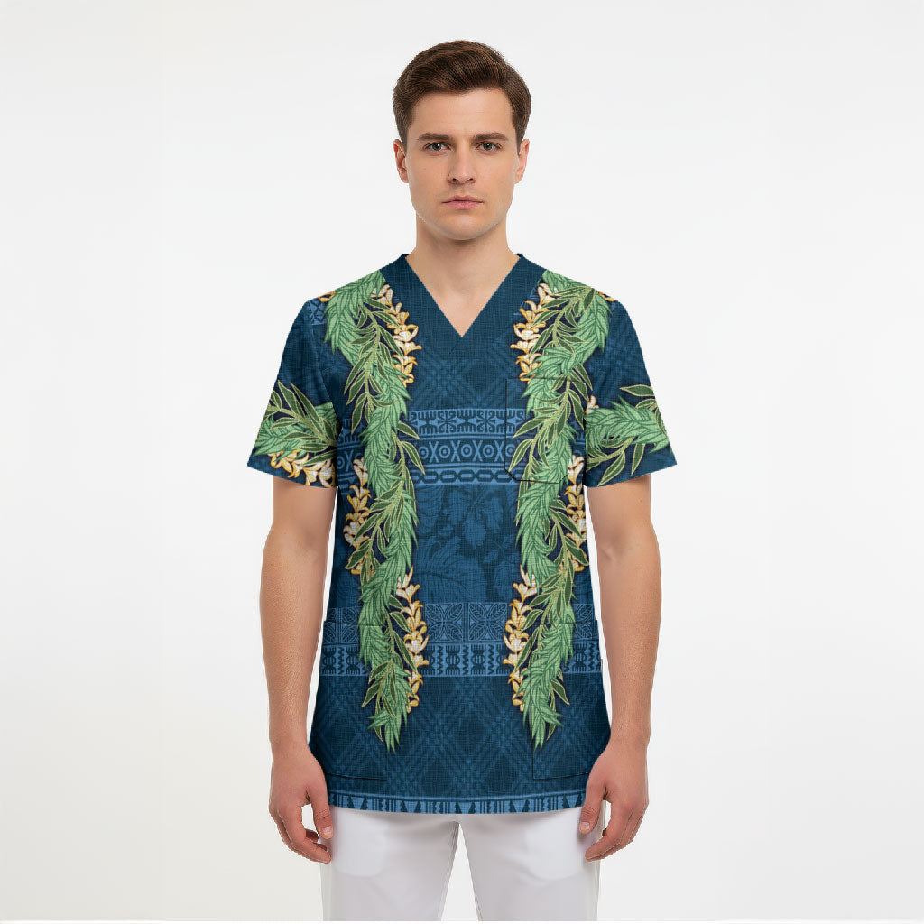 Hawai'i Paniolo Maile Twisted Lei Scrub Top Cobalt Blue