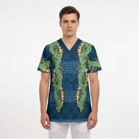Hawai'i Paniolo Maile Twisted Lei Scrub Top Cobalt Blue