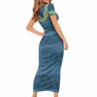 Hawai'i Paniolo Maile Twisted Lei Short Sleeve Bodycon Dress Cobalt Blue