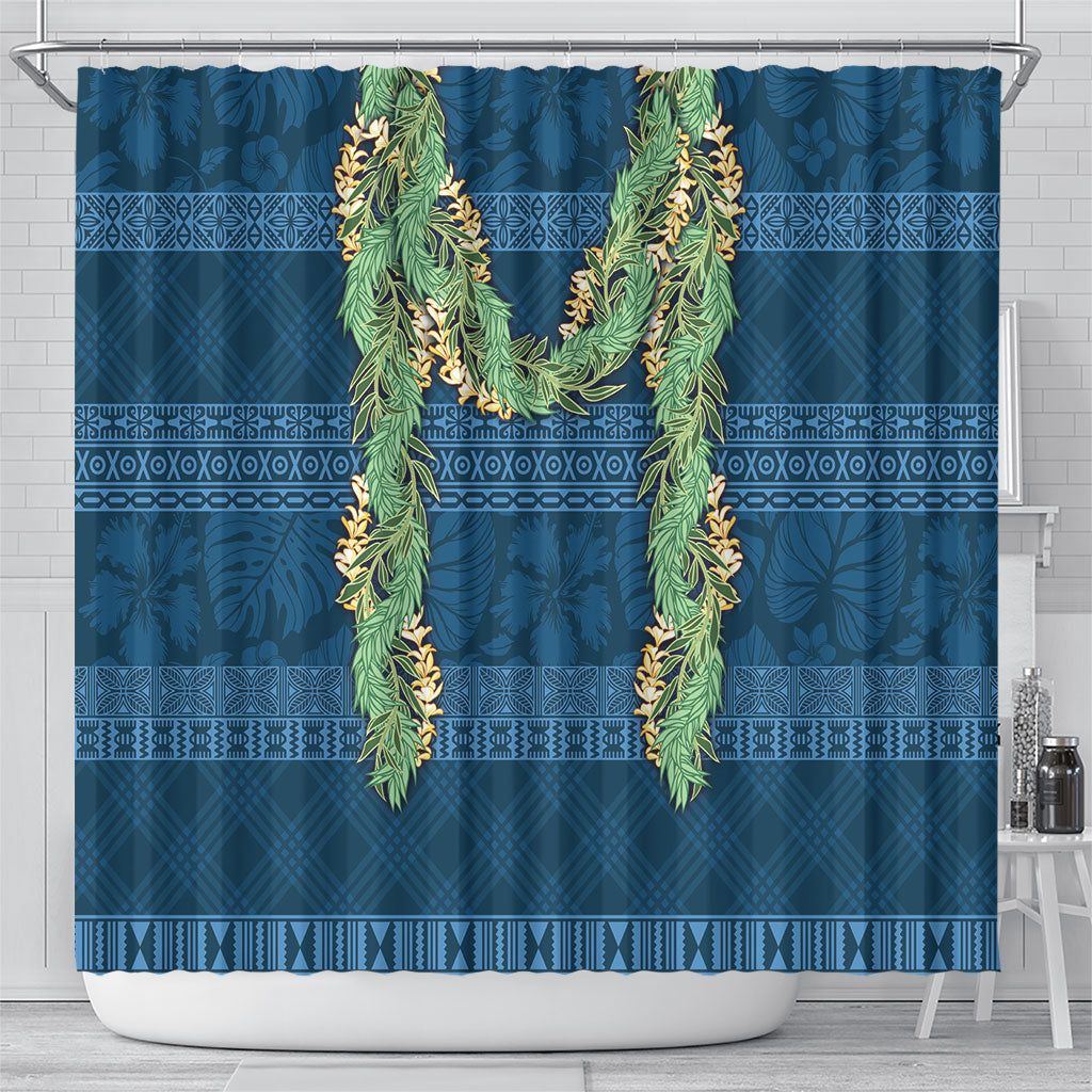 Hawai'i Paniolo Maile Twisted Lei Shower Curtain Cobalt Blue