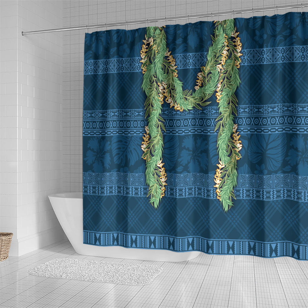 Hawai'i Paniolo Maile Twisted Lei Shower Curtain Cobalt Blue